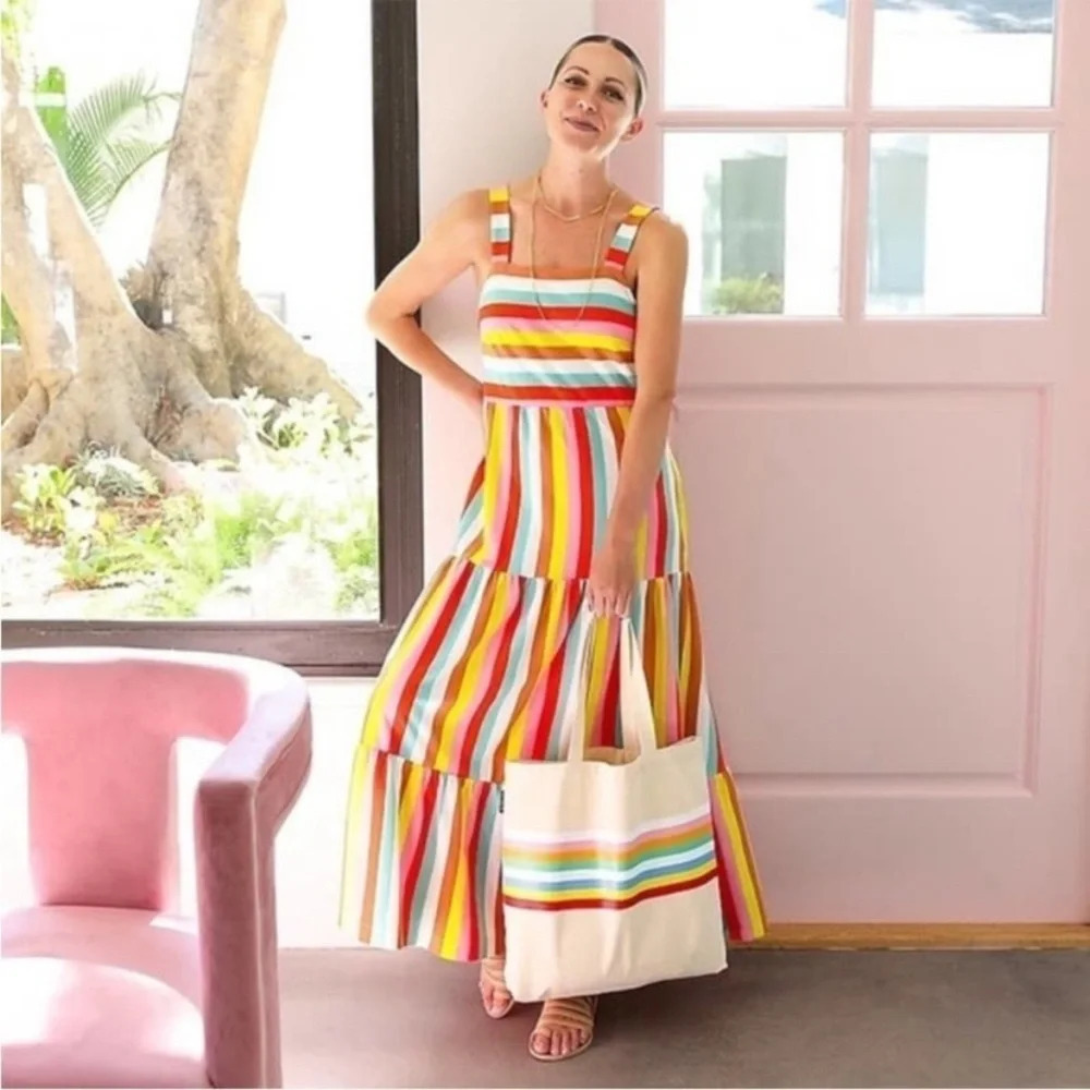 J. Crew multicolor rainbow striped tiered maxi dress 22437